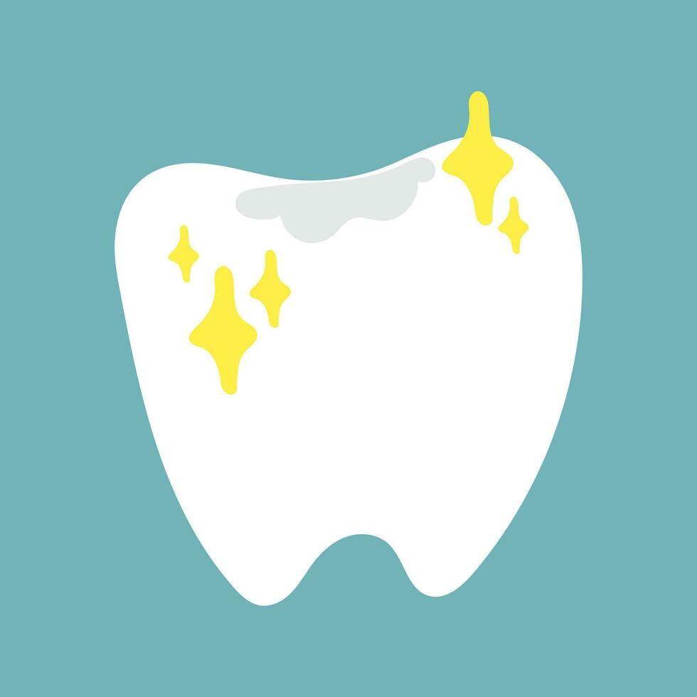The isolated tooth is clean, healthy after the filling. Treatment, filling. Treatment in dentistry. Dentist appointment. Vector flat illustration on a blue background. finished result after the seal