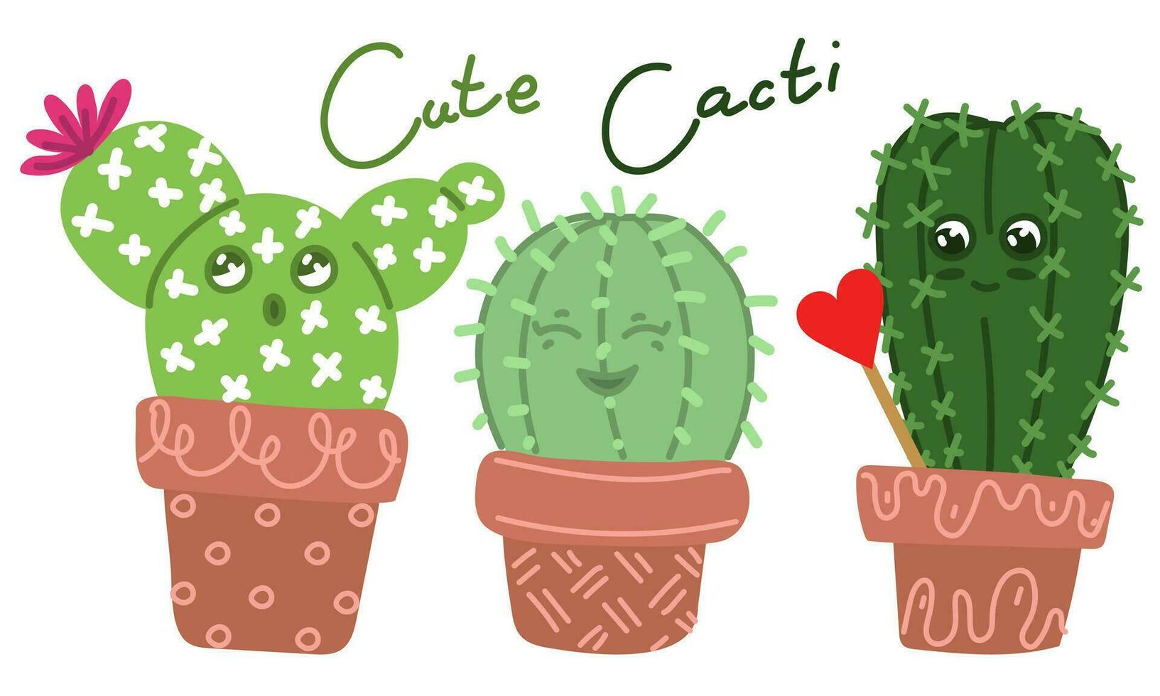 un conjunto de linda cactus con gracioso caras en ollas. eso lata ser usado para postales, invitaciones o como un pegatina. emocional casa plantas en un blanco antecedentes. aislado espinoso colección impresión para pegatinas vector