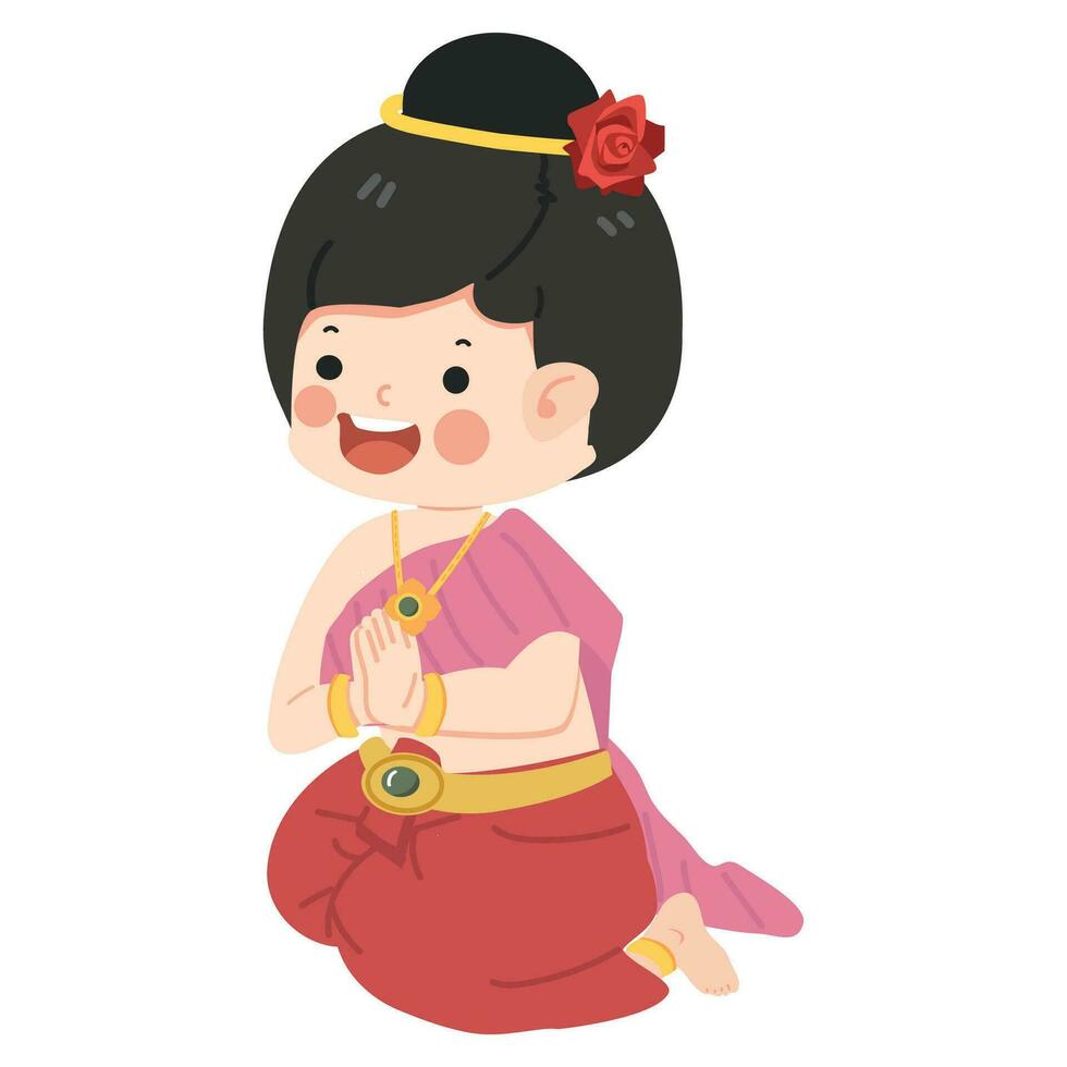 Kid girl dress traditional cartoon vector