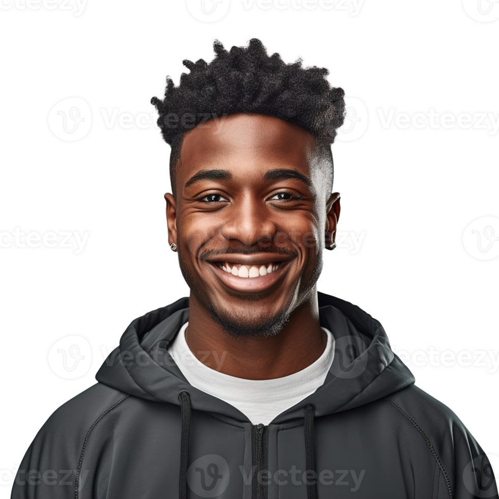 Close-Up of a Smiling Black Male University Student, Isolated on a Transparent Background,  Celebrating Academic Success and Confidence, Ai generative png