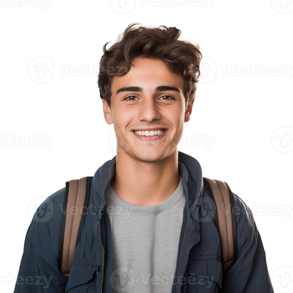 Close-Up of a Smiling Male University Student, Isolated on a Transparent Background,  Celebrating Academic Success and Confidence, Boy Life, Ai generative png