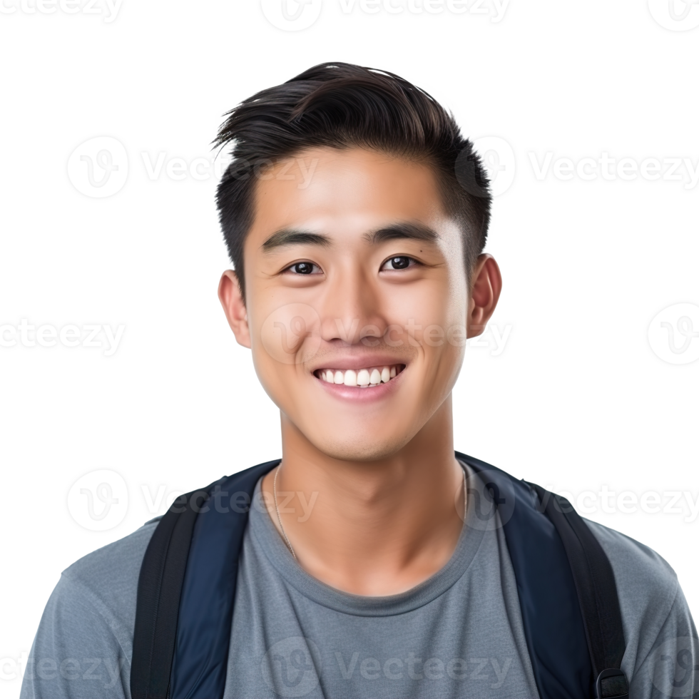 Close-Up of a Smiling Asian Male University Student, Isolated on a Transparent Background,  Celebrating Academic Success and Confidence, Boy Life, Ai generative png