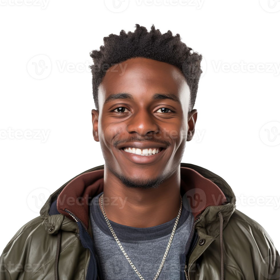 Close-Up of a Smiling Black Male University Student, Isolated on a Transparent Background,  Celebrating Academic Success and Confidence, Ai generative png