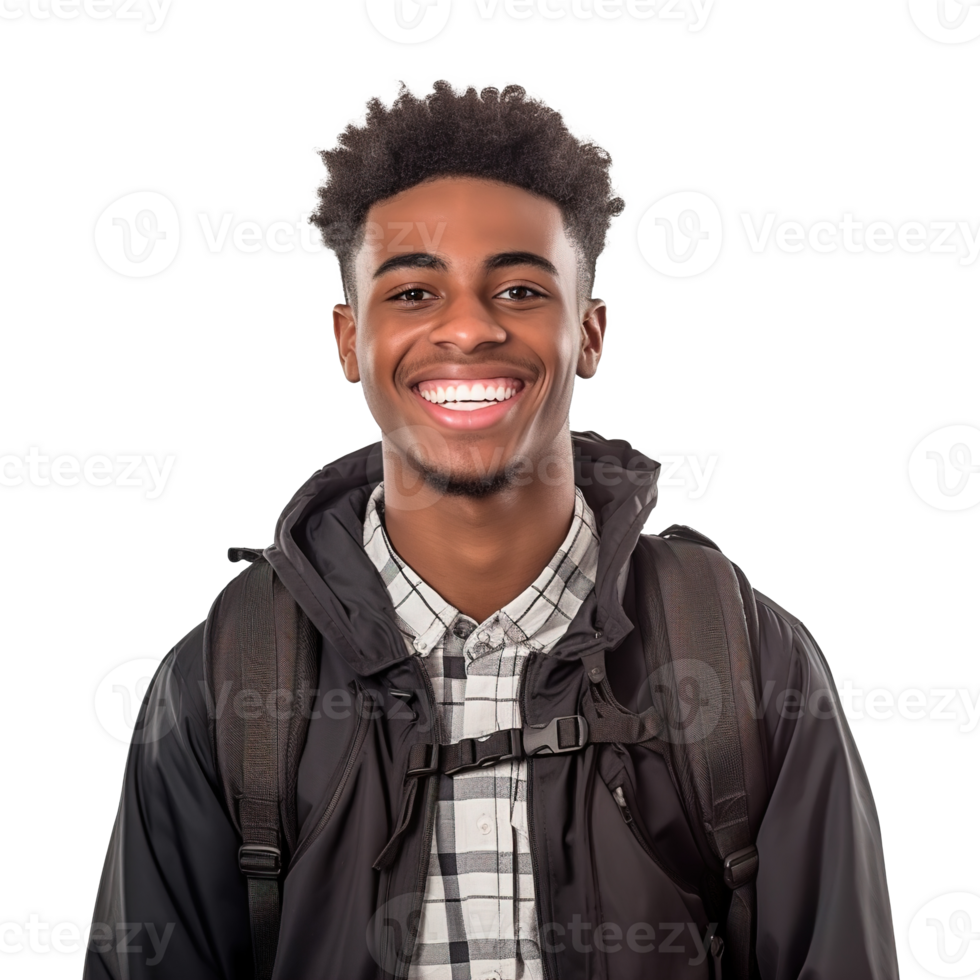 Close-Up of a Smiling Black Male University Student, Isolated on a Transparent Background,  Celebrating Academic Success and Confidence, Ai generative png