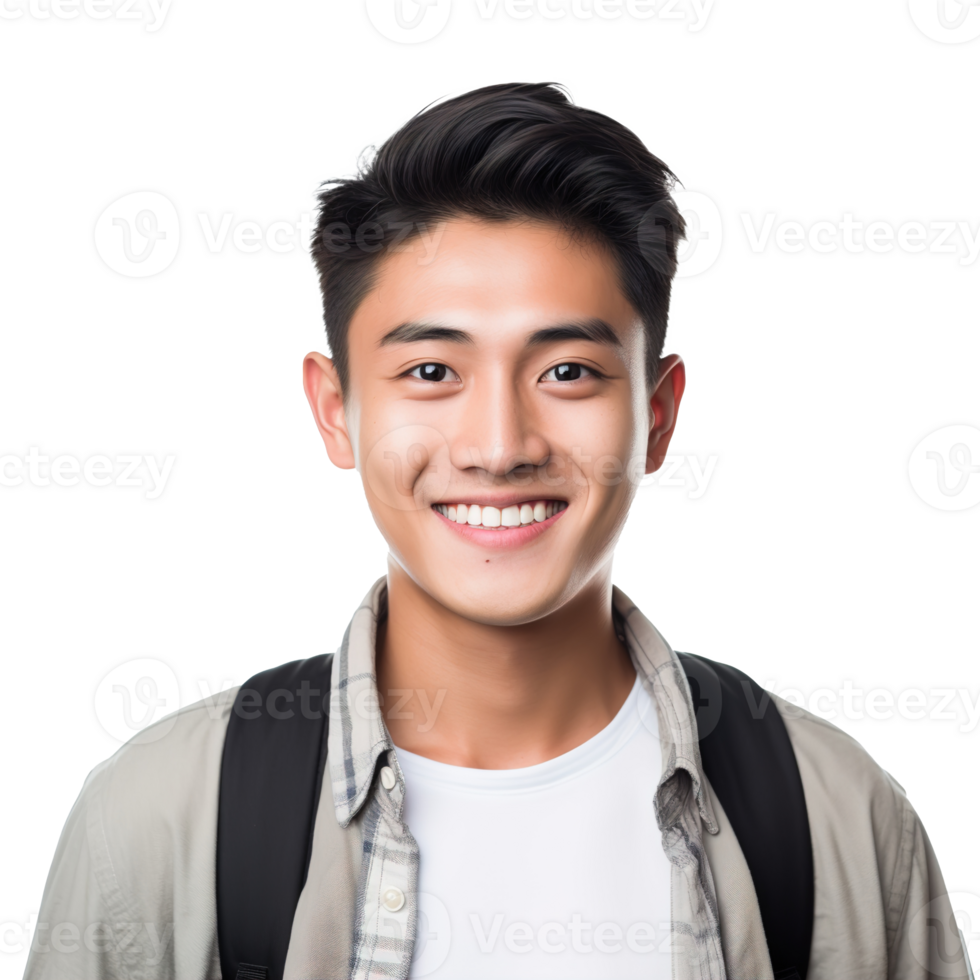 Close-Up of a Smiling Asian Male University Student, Isolated on a Transparent Background,  Celebrating Academic Success and Confidence, Boy Life, Ai generative png