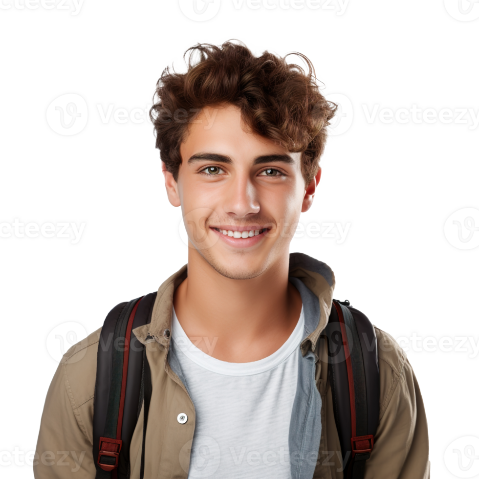 Close-Up of a Smiling Male University Student, Isolated on a Transparent Background,  Celebrating Academic Success and Confidence, Boy Life, Ai generative png