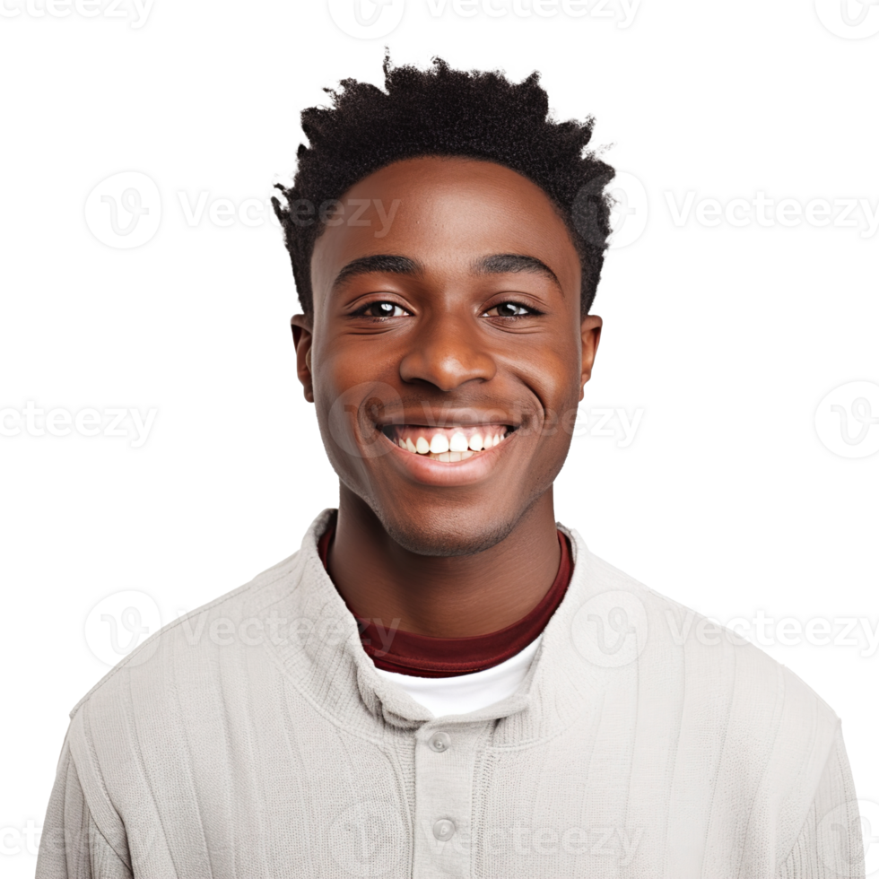 Close-Up of a Smiling Black Male University Student, Isolated on a Transparent Background,  Celebrating Academic Success and Confidence, Ai generative png