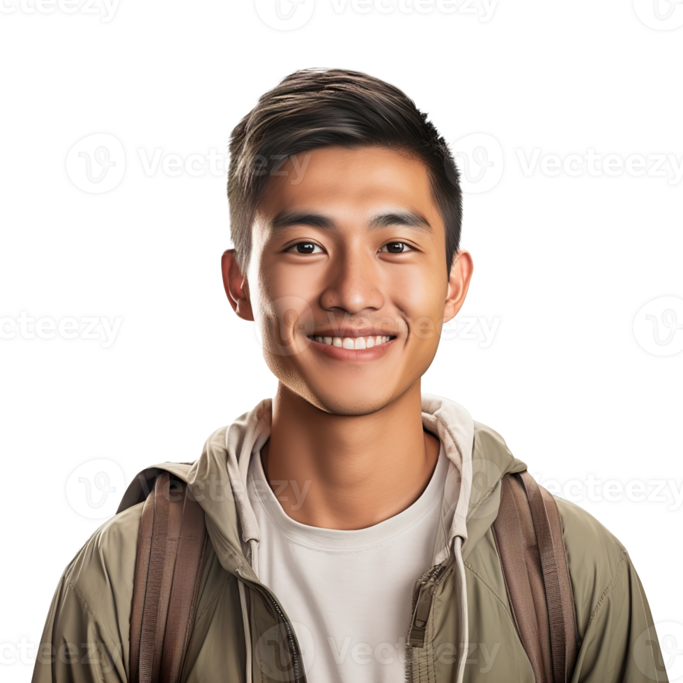 Close-Up of a Smiling Asian Male University Student, Isolated on a Transparent Background,  Celebrating Academic Success and Confidence, Boy Life, Ai generative png
