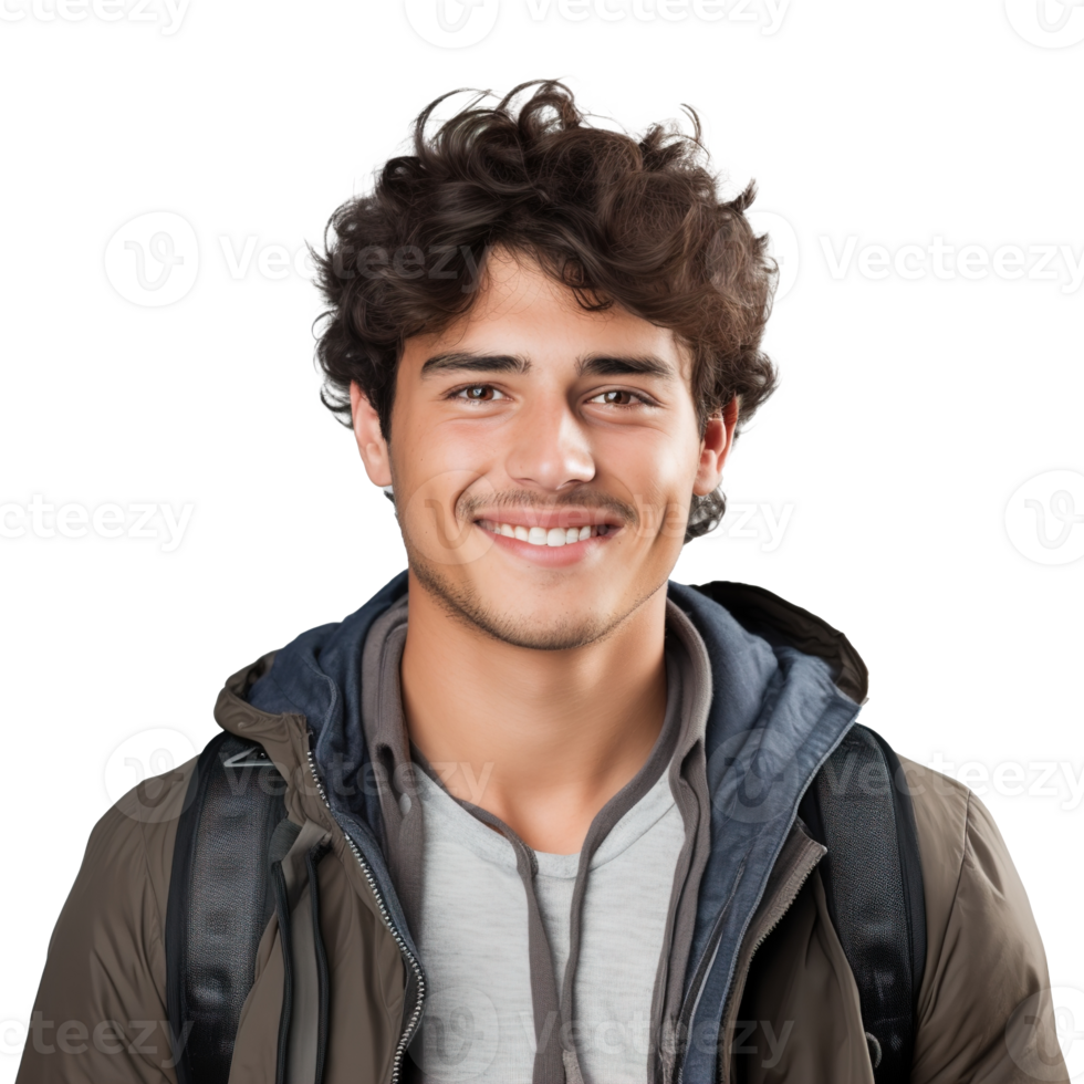 Close-Up of a Smiling Male University Student, Isolated on a Transparent Background,  Celebrating Academic Success and Confidence, Boy Life, Ai generative png