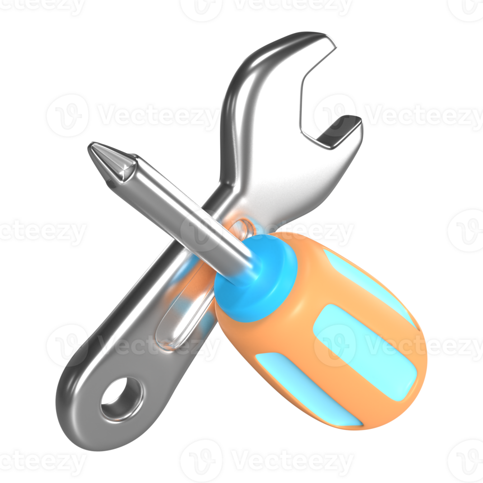 Screwdriver and wrench 3D Illustration Icon png