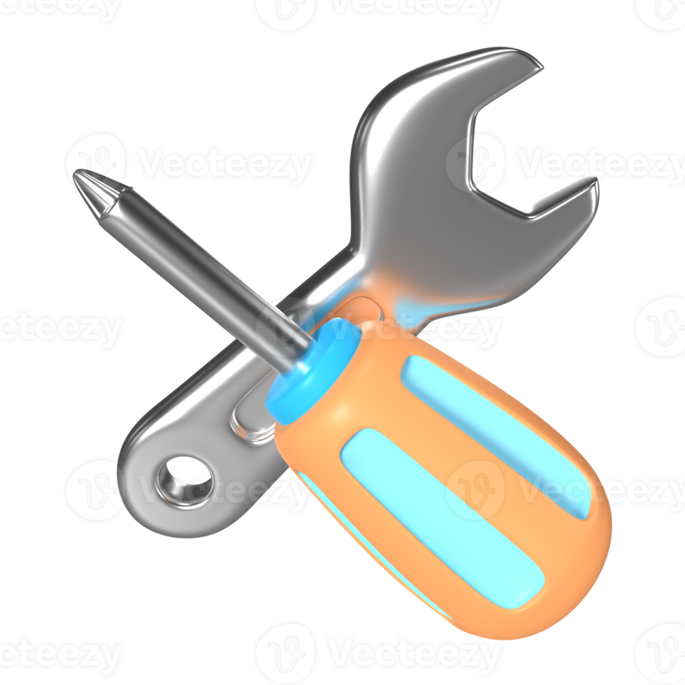 schroevedraaier en moersleutel 3d illustratie icoon png