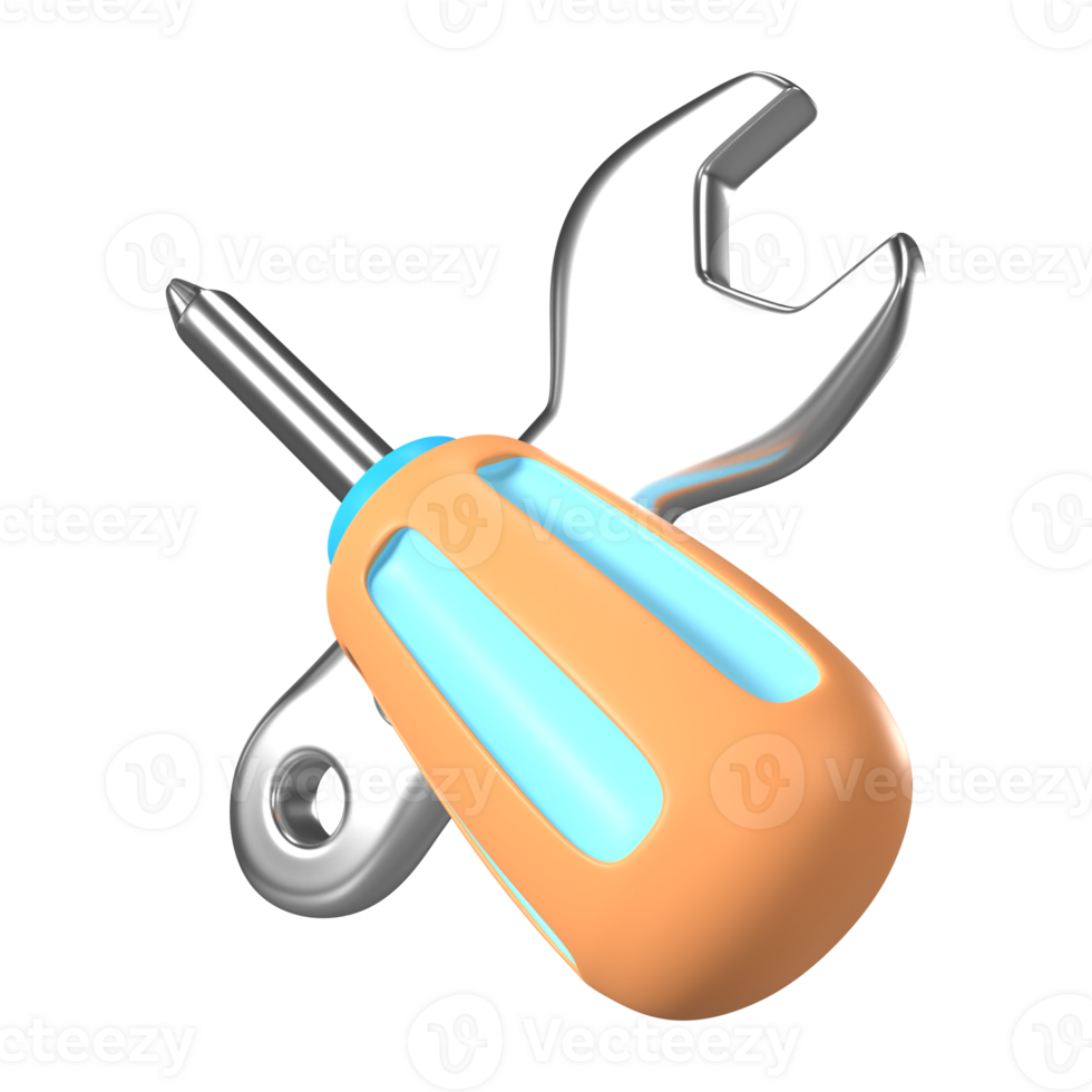 Screwdriver and wrench 3D Illustration Icon png