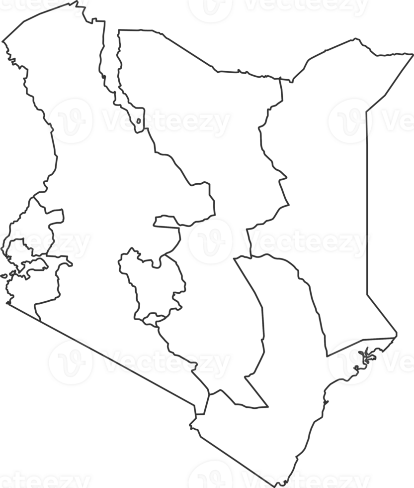 Map of Kenya with detailed country map, line map. png