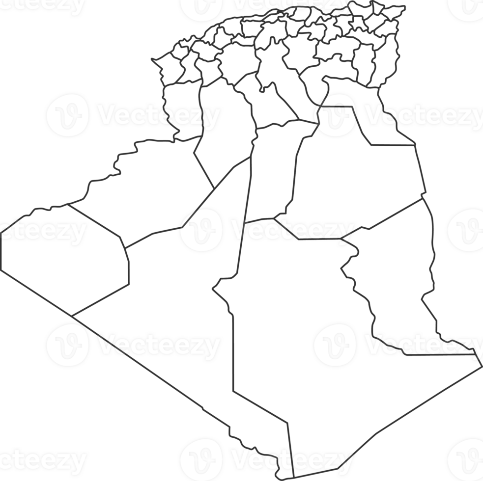 Map of Algeria with detailed country map, line map. png