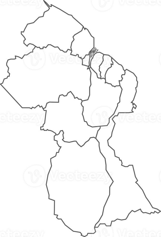 Map of Guyana with detailed country map, line map. png