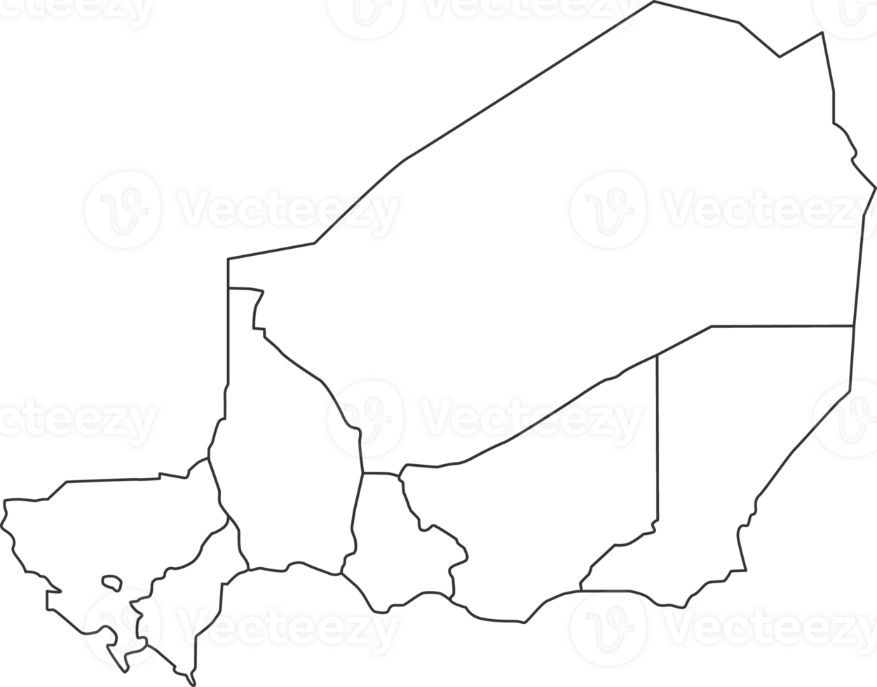 Map of Niger with detailed country map, line map. png