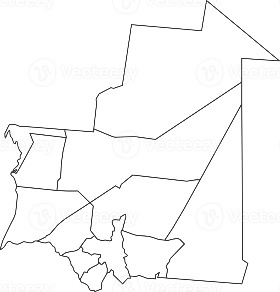Map of Mauritania with detailed country map, line map. png