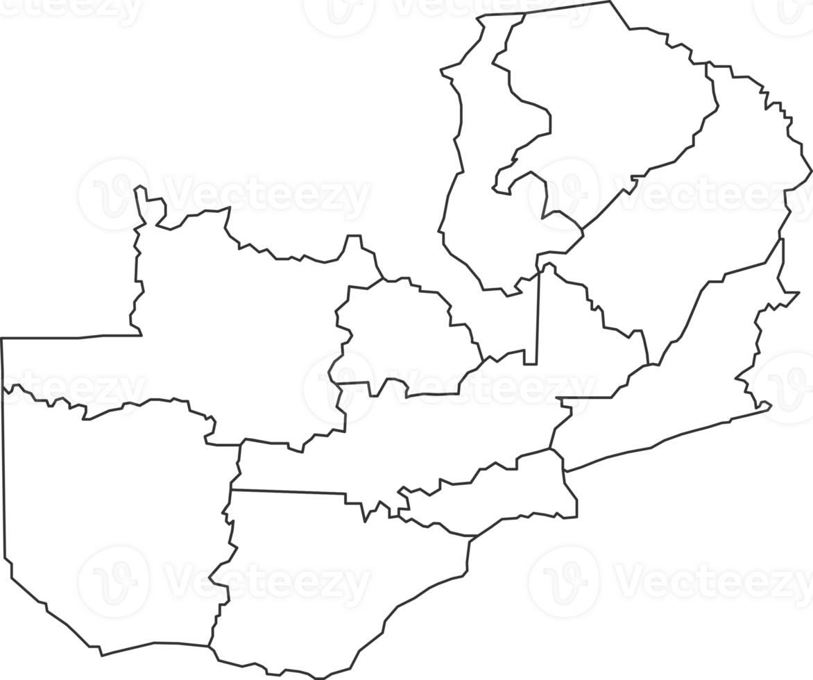 Map of Zambia with detailed country map, line map. png