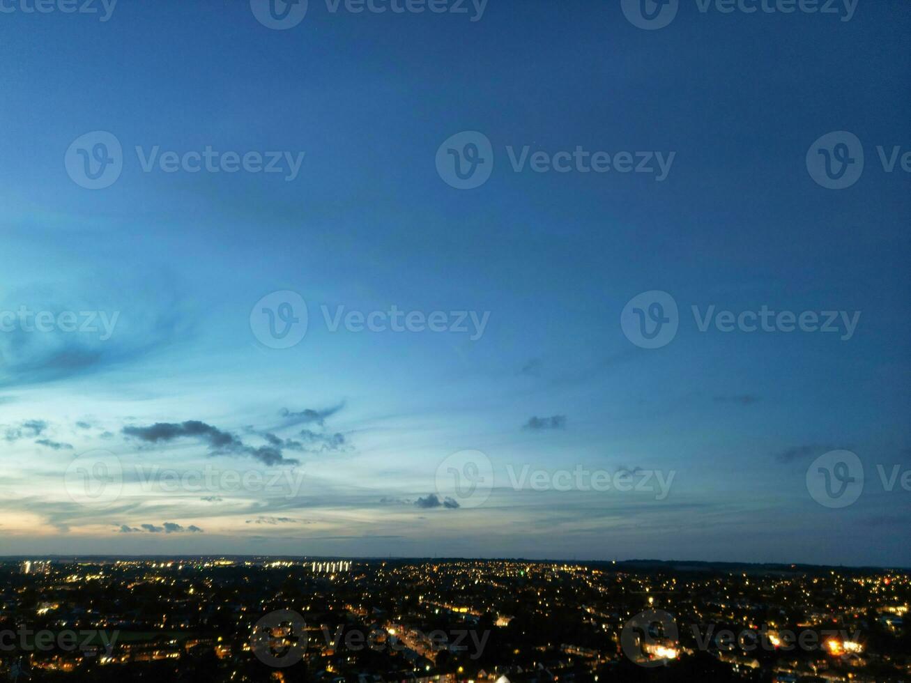 Aerial View of Illuminated Residential District of Luton City of England photo