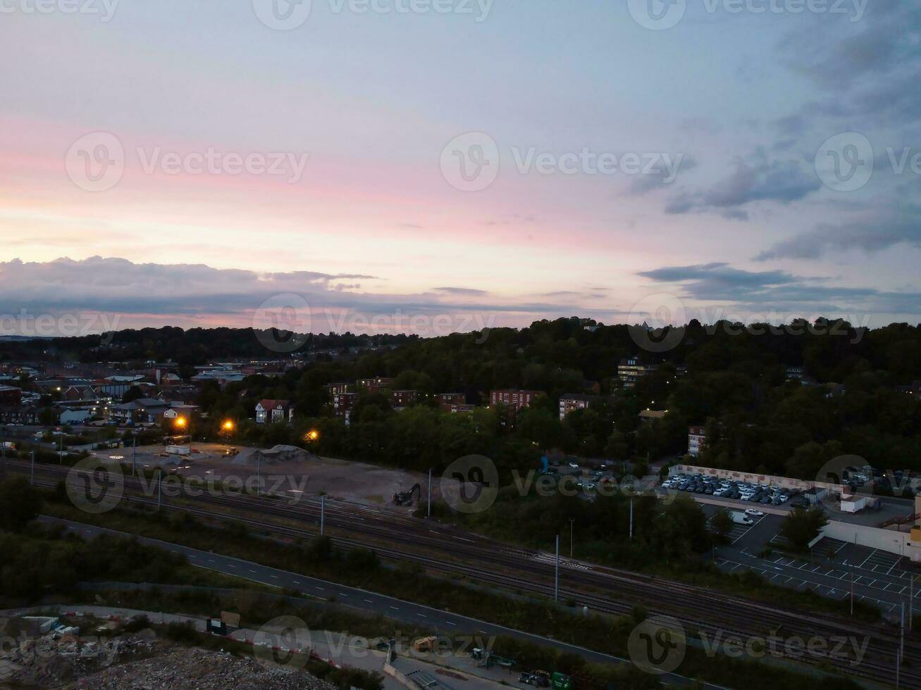 Aerial View of Illuminated Luton City of England UK after Sunset During Night of Summer. Image Was Captured with Drone's Camera on Sep 1st, 2023 photo
