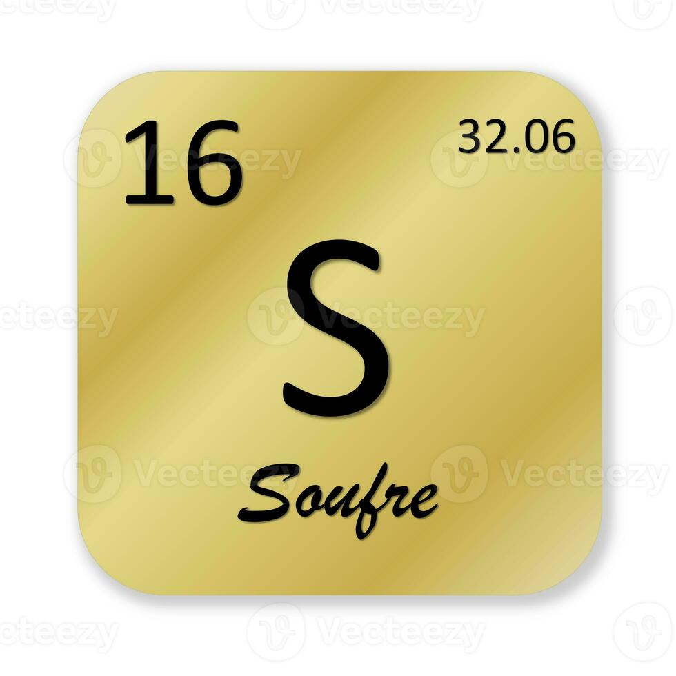 Sulfur element, french soufre isolated in white background photo
