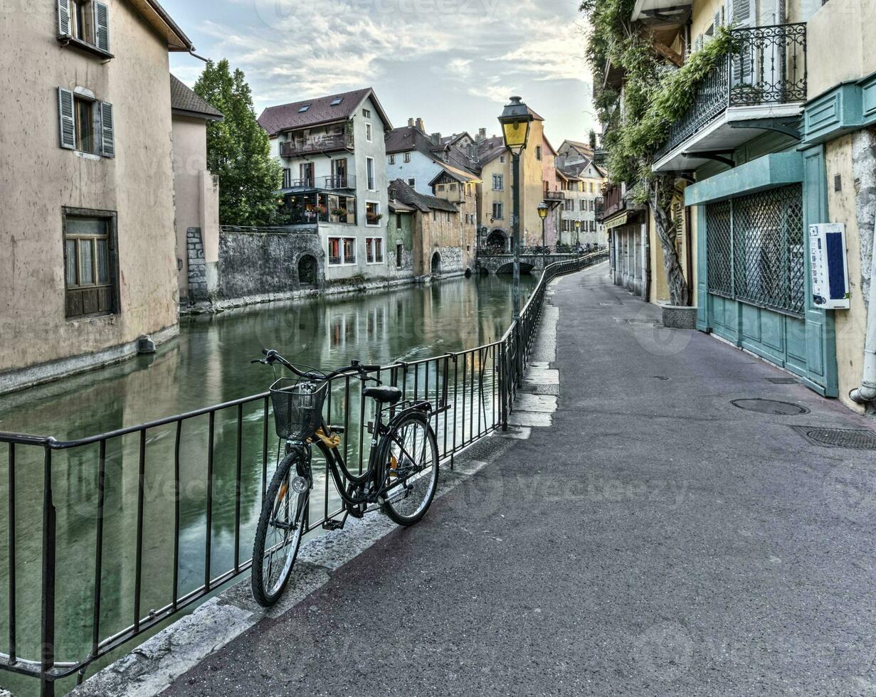 Street in Annecy old city, France, HDR photo