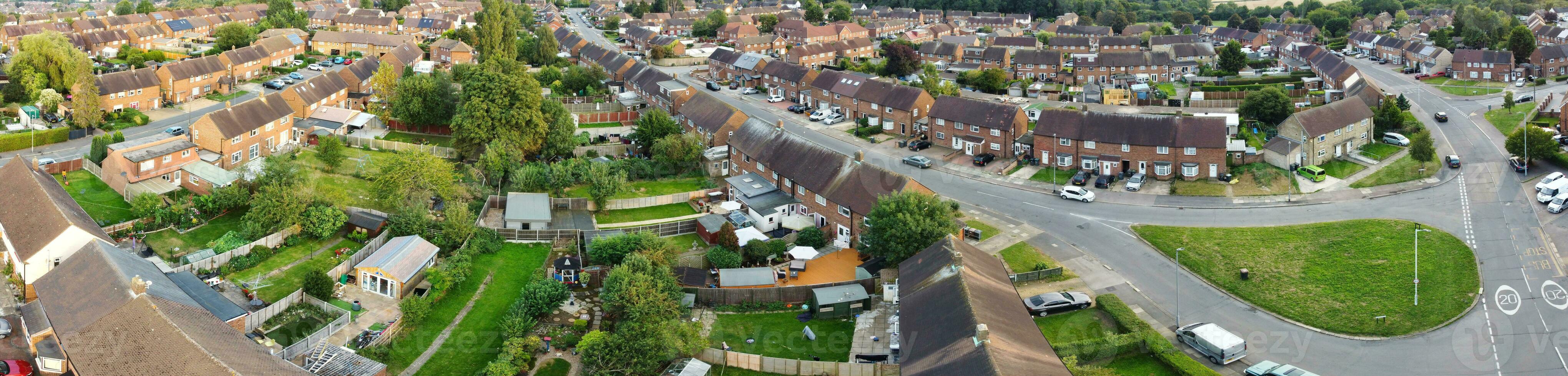 Aerial View of Residential Homes and Industrial Estate Combined at Dallow Road Near Farley Hills Luton City, England UK. The High Angle Footage Was Captured with Drone's Camera on September 7th, 2023 photo