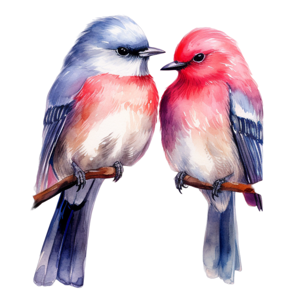 zwei schön Vögel im Liebe Aquarell Clip Art zum Valentinsgrüße Tag ai generativ png