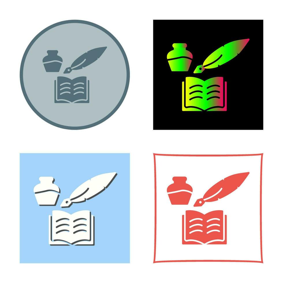 icono de vector de pluma y libro único