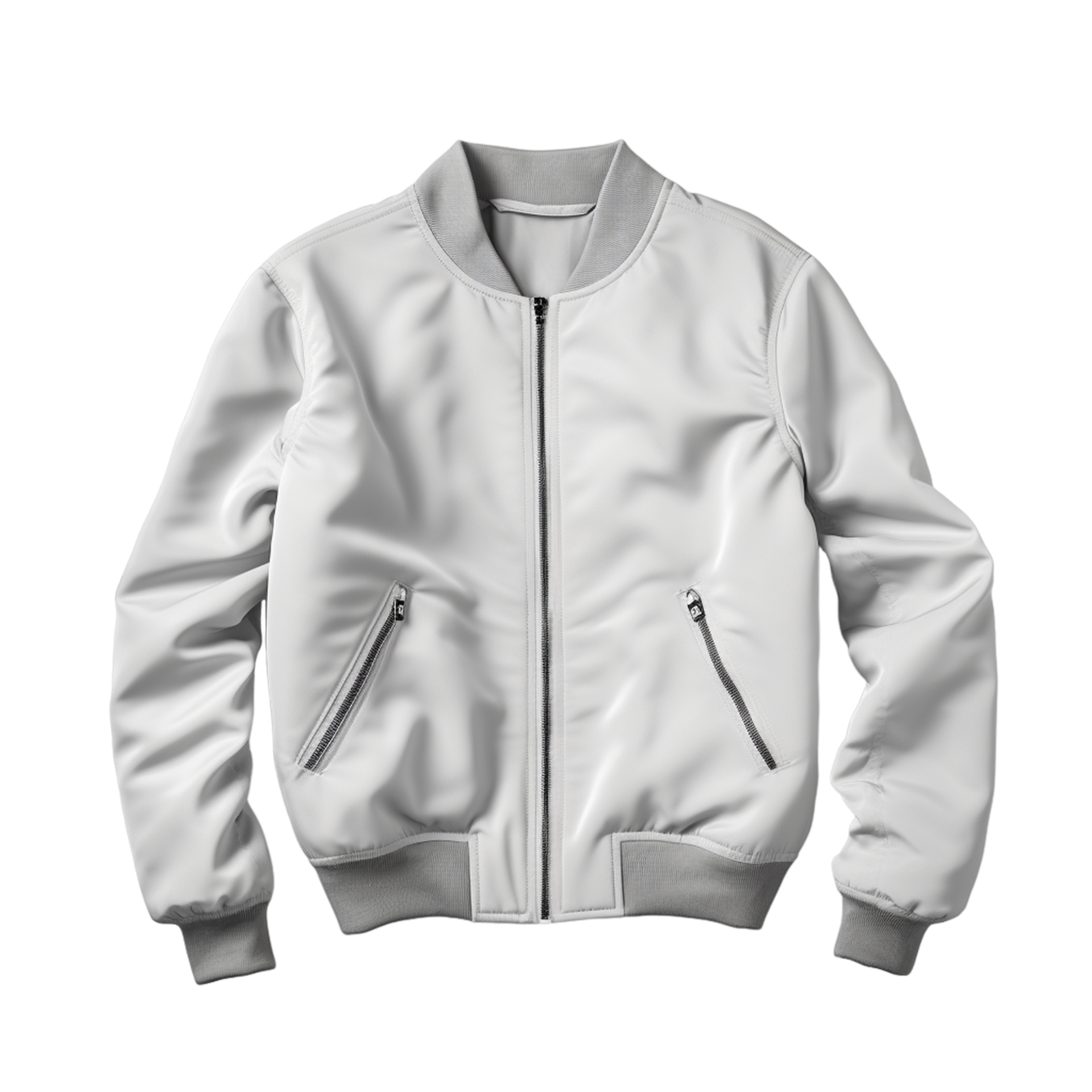 Front of basic white grey bomber jacket ai generative 30951514 PNG