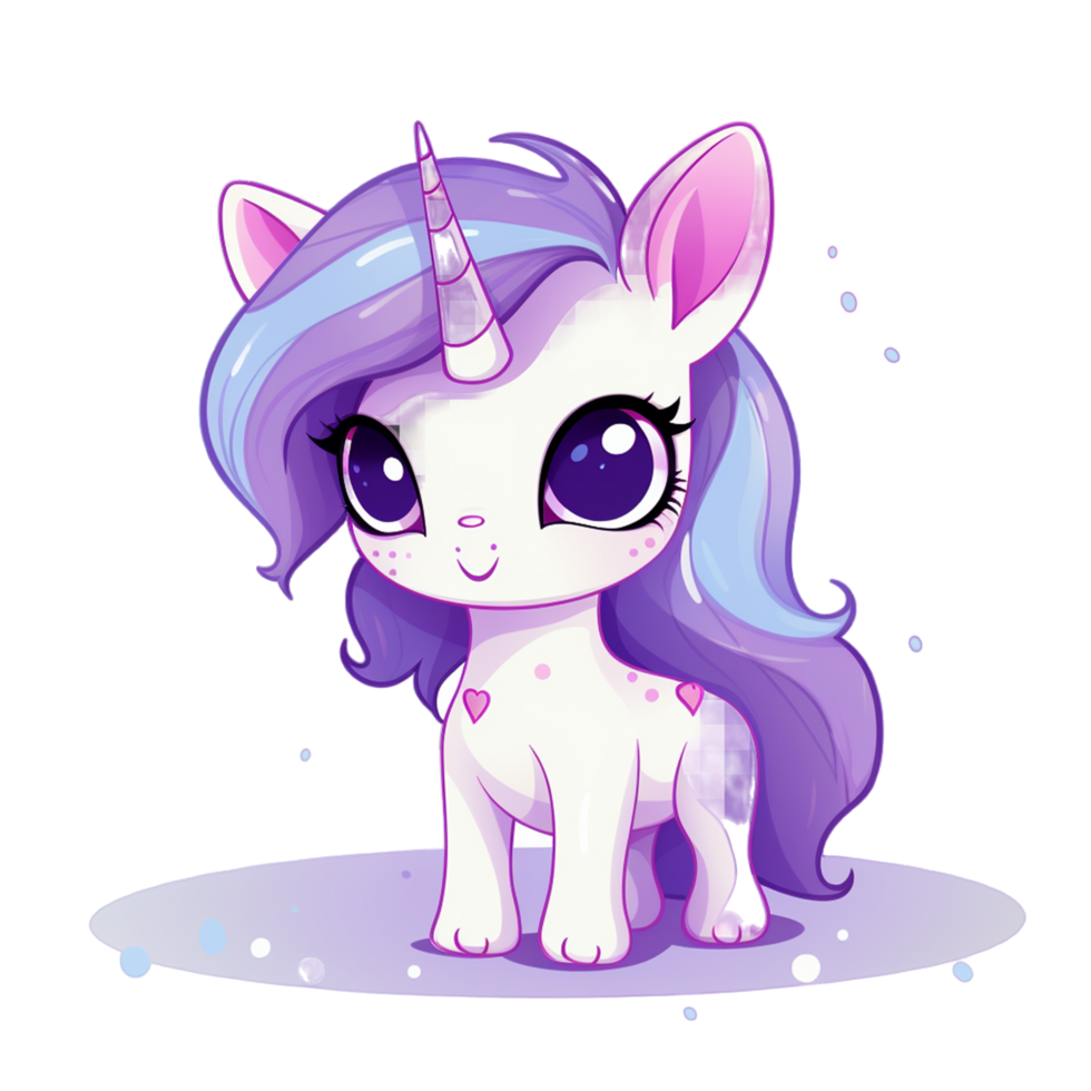 Cute purple unicorn in standing position png ai generative