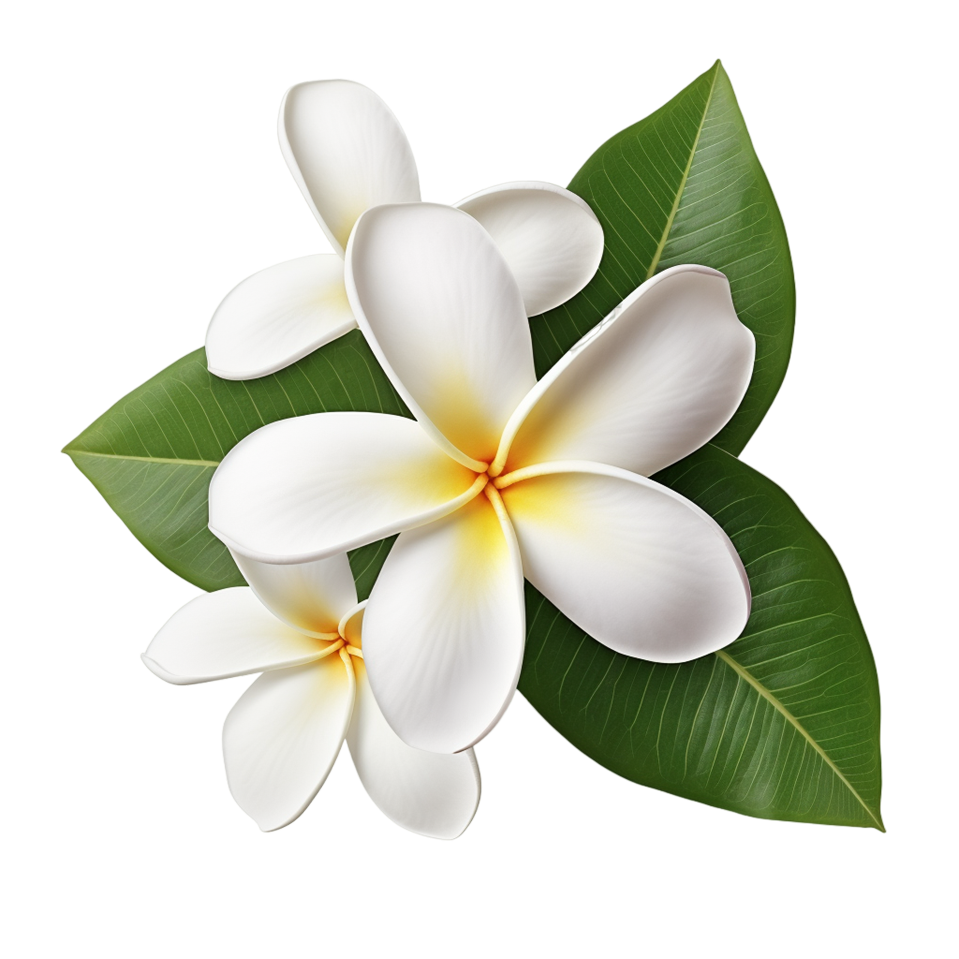 Plumeria flower with two leaves png ai generative 30951520 PNG