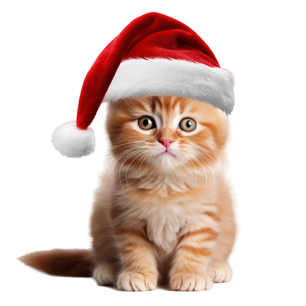 Red cat with Christmas Santa hat ai generative png