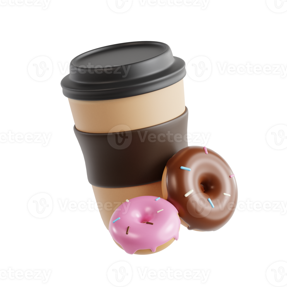 koffie kop donut 3d icoon png