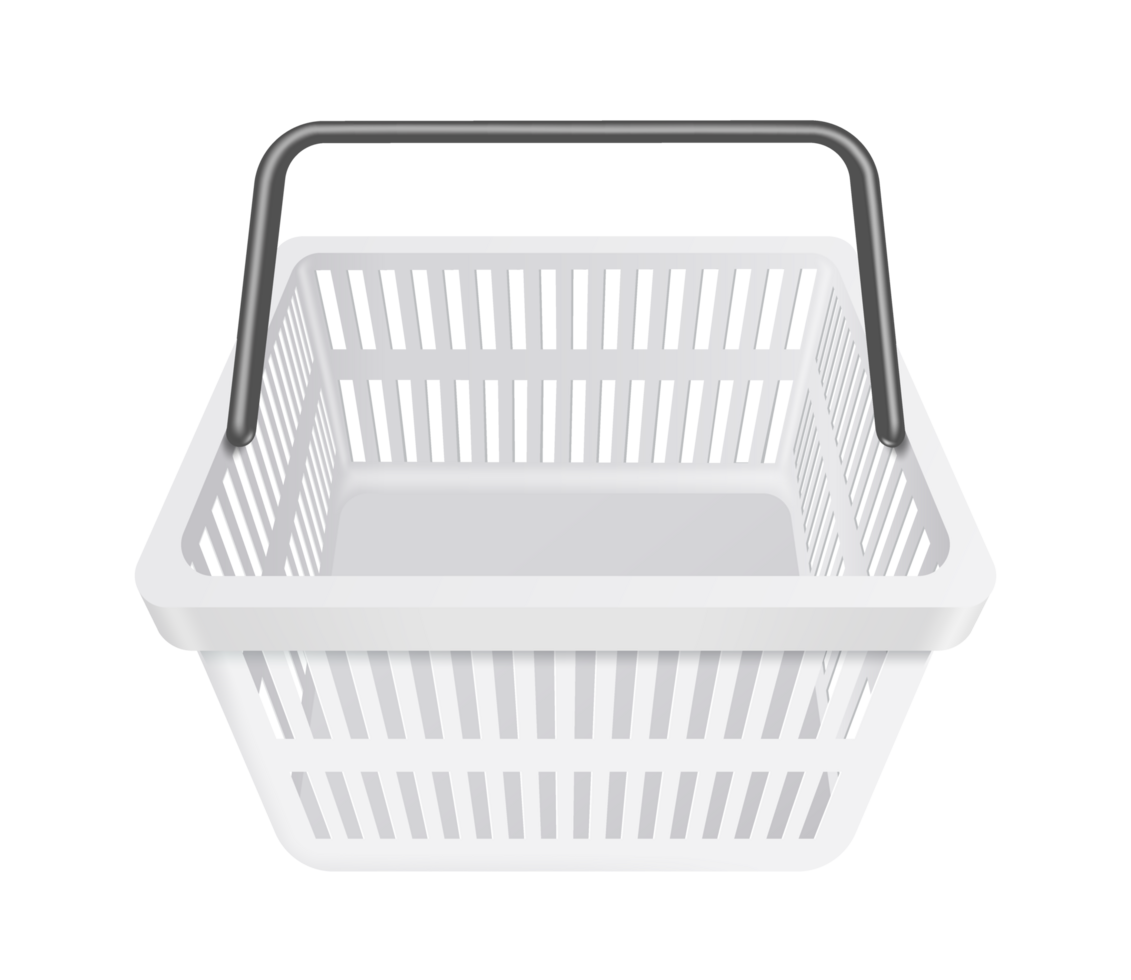 white basket black handle front view on transparent background, PNG for advertising design