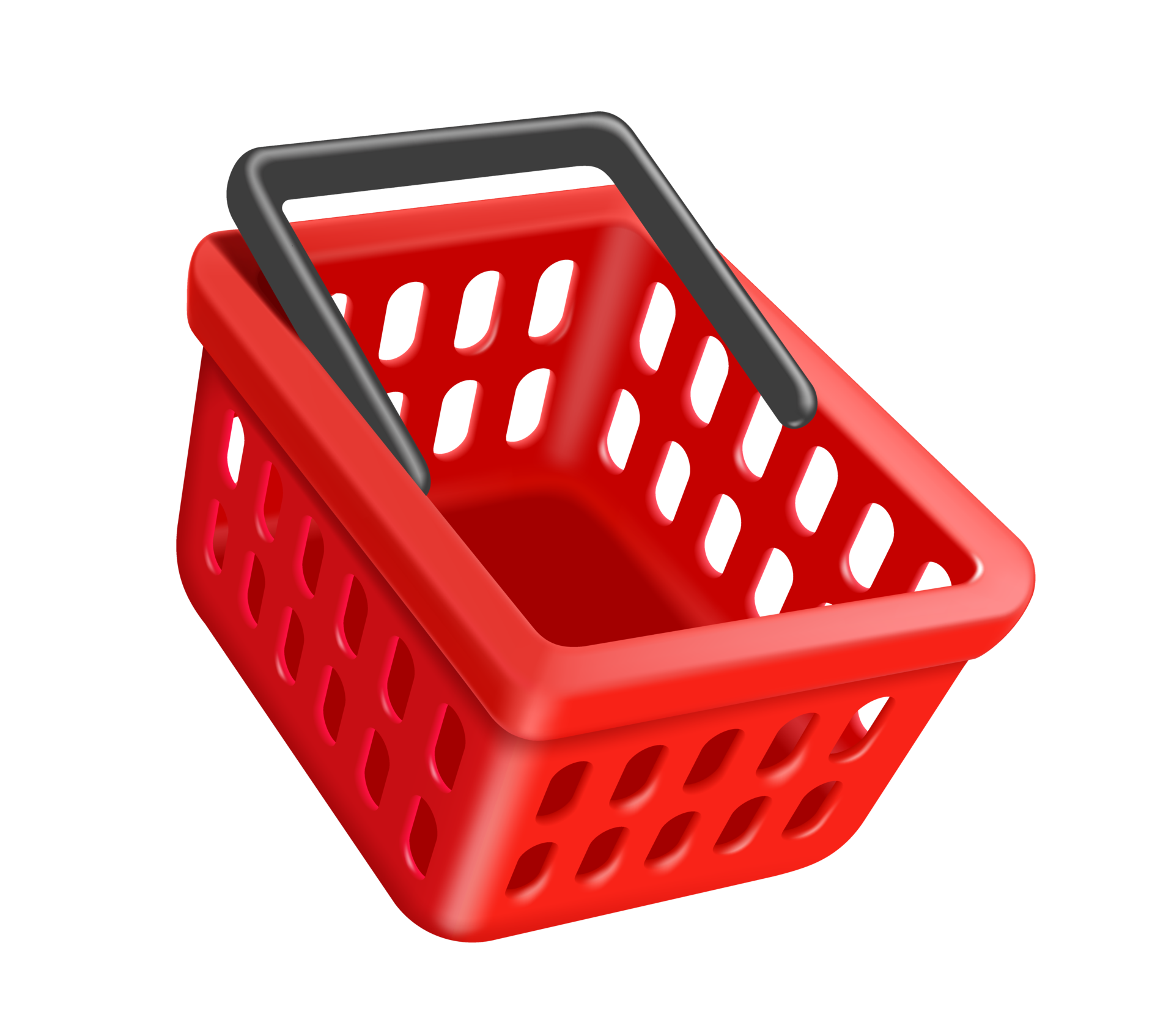 red basket black handle side view on transparent background, PNG for