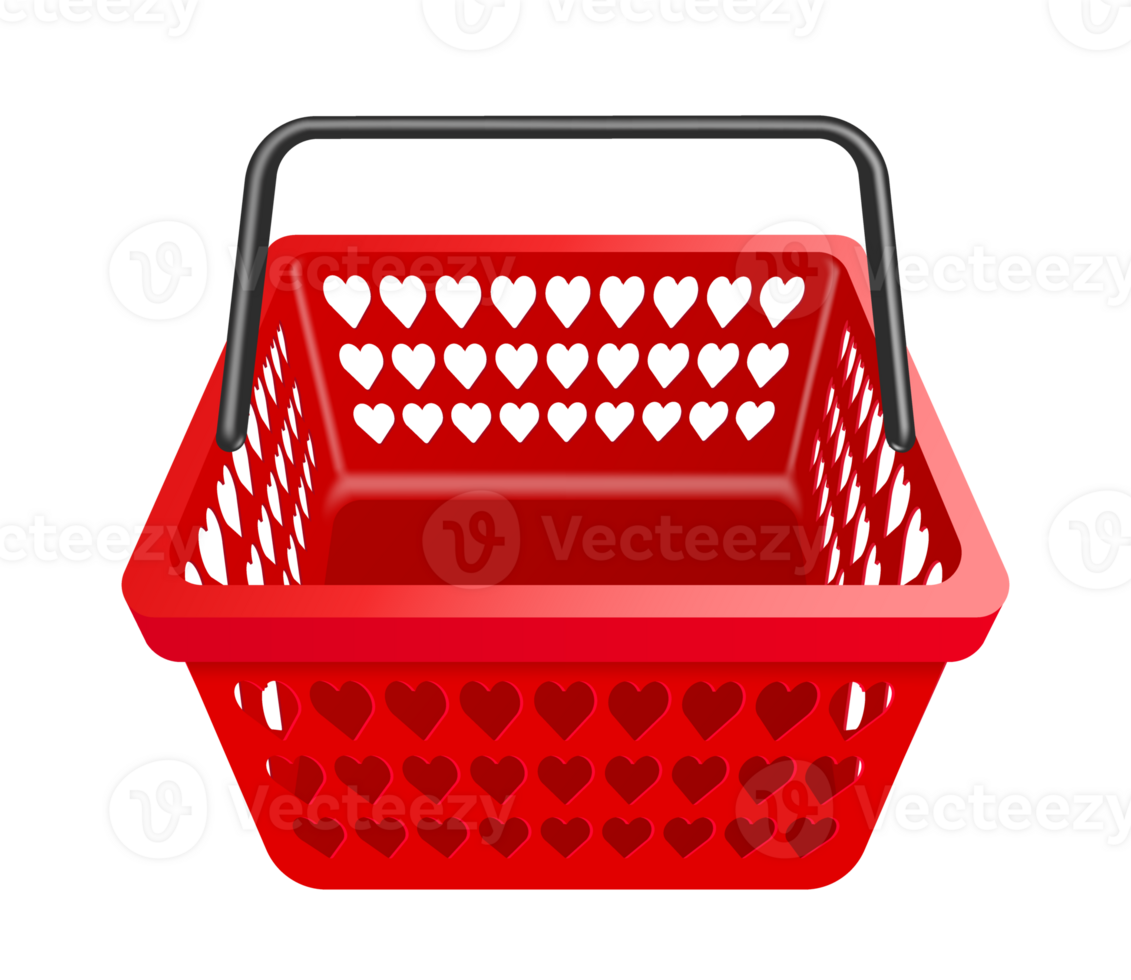 red basket black handle front view on transparent background, PNG for advertising design
