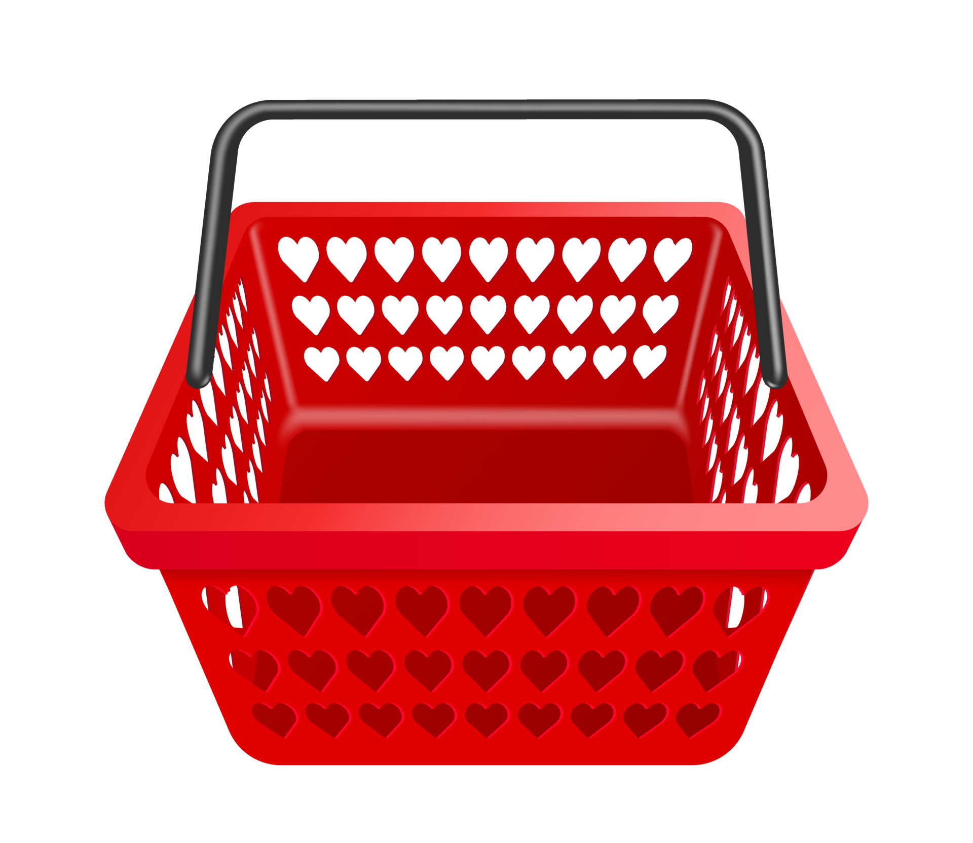 red basket black handle front view on transparent background, PNG for advertising design