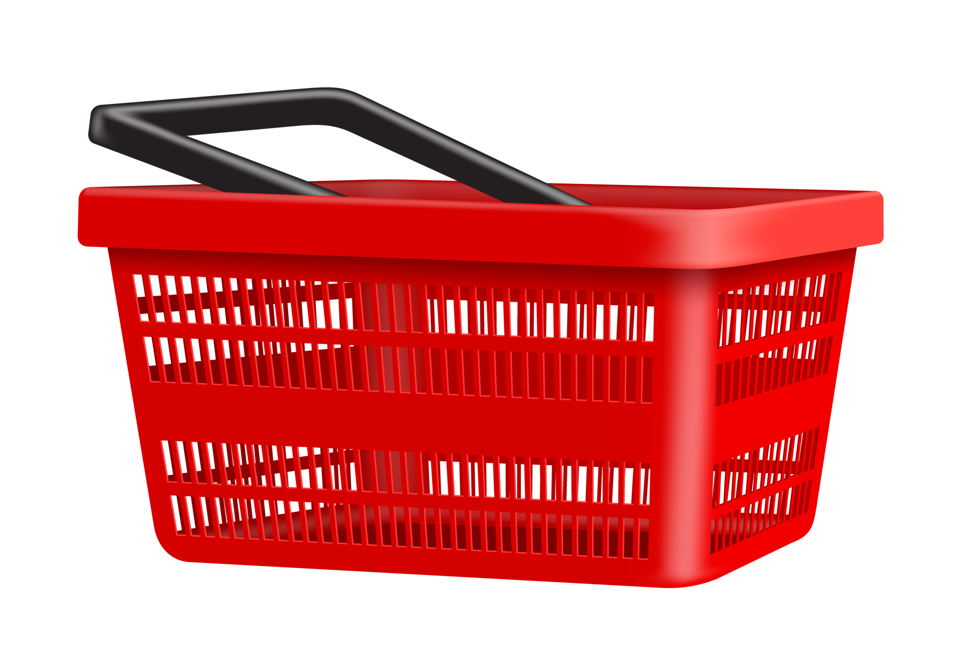 red basket black handle side view on transparent background, PNG for