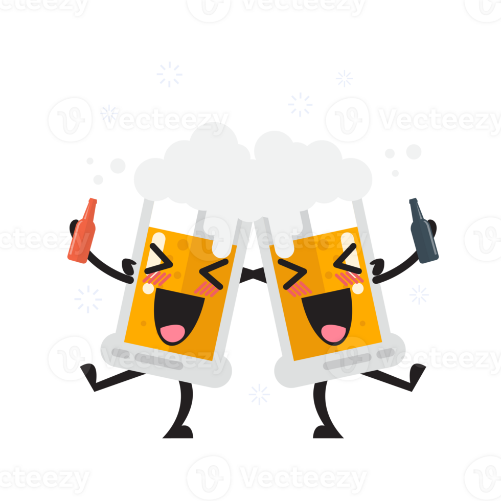 Two drunk beer glasses character png