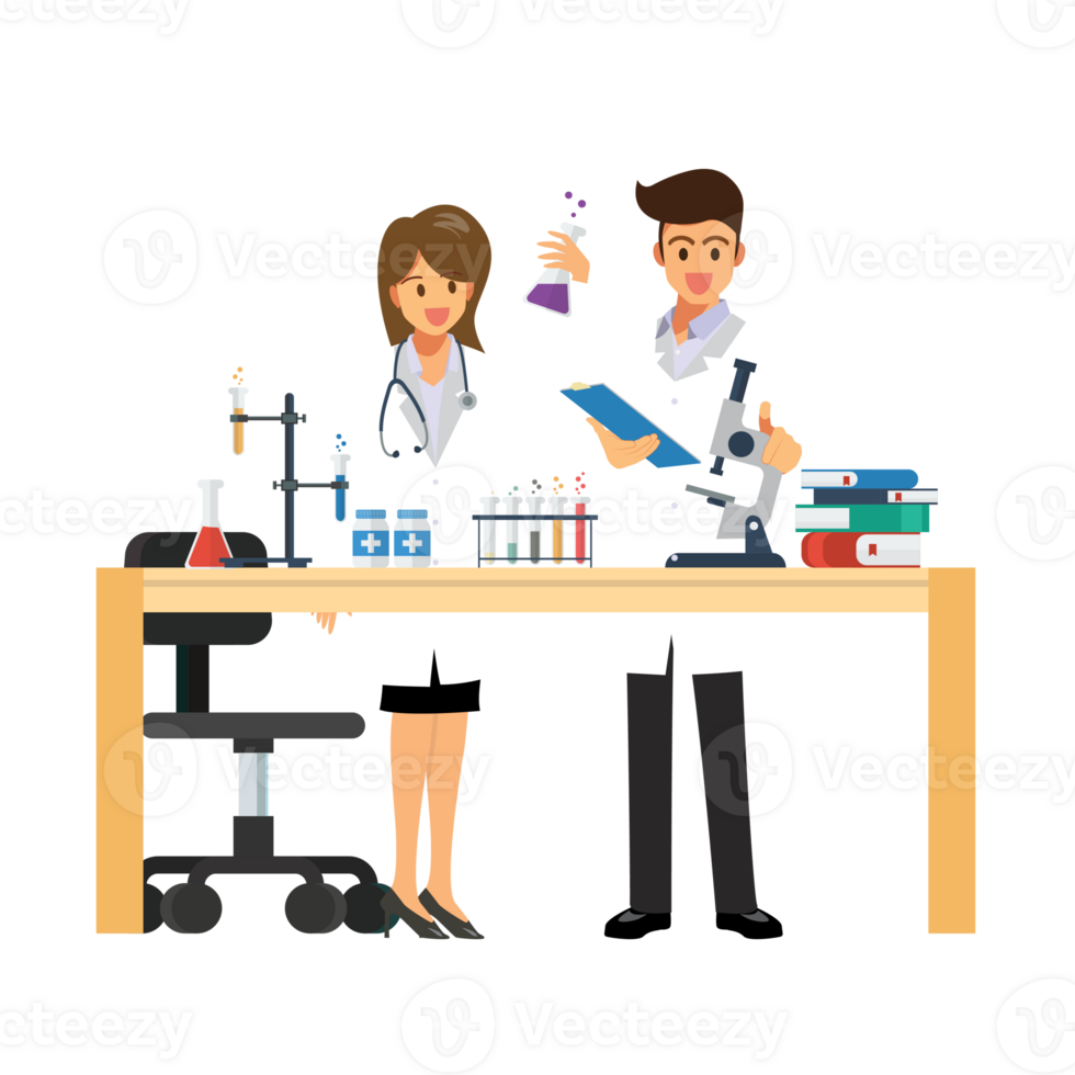 Doctor and science technician doing research in medical laboratory png