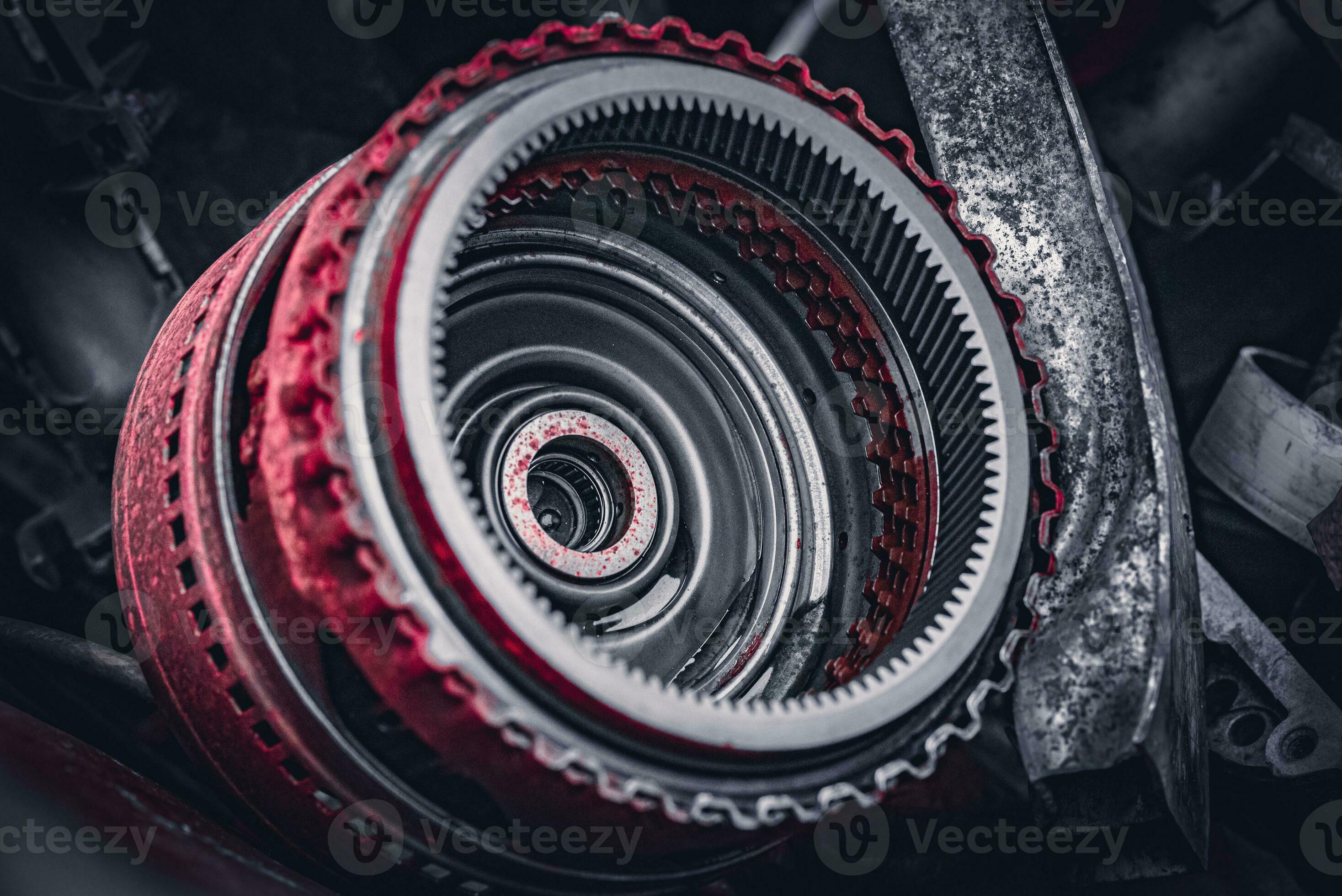 Automatic transmission clutch pack and gear removed from the