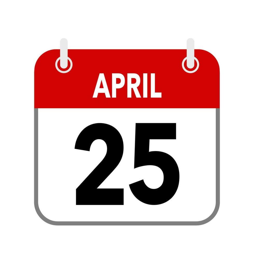 25 April, calendar date icon on white background. vector