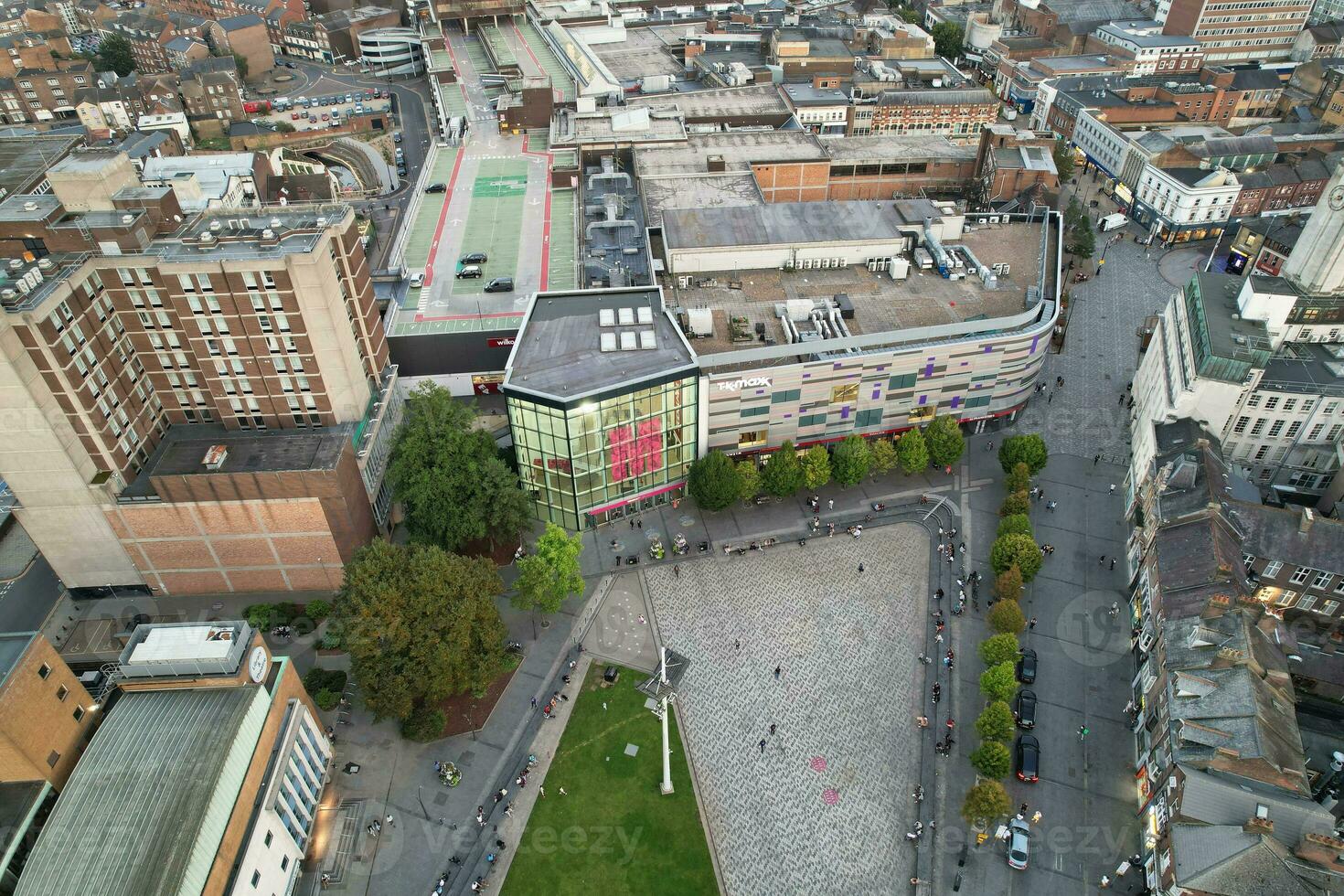 Aerial View of Illuminated Downtown Buildings, Roads and Central Luton City of England UK at Beginning of Clear Weather Night of September 5th, 2023 photo