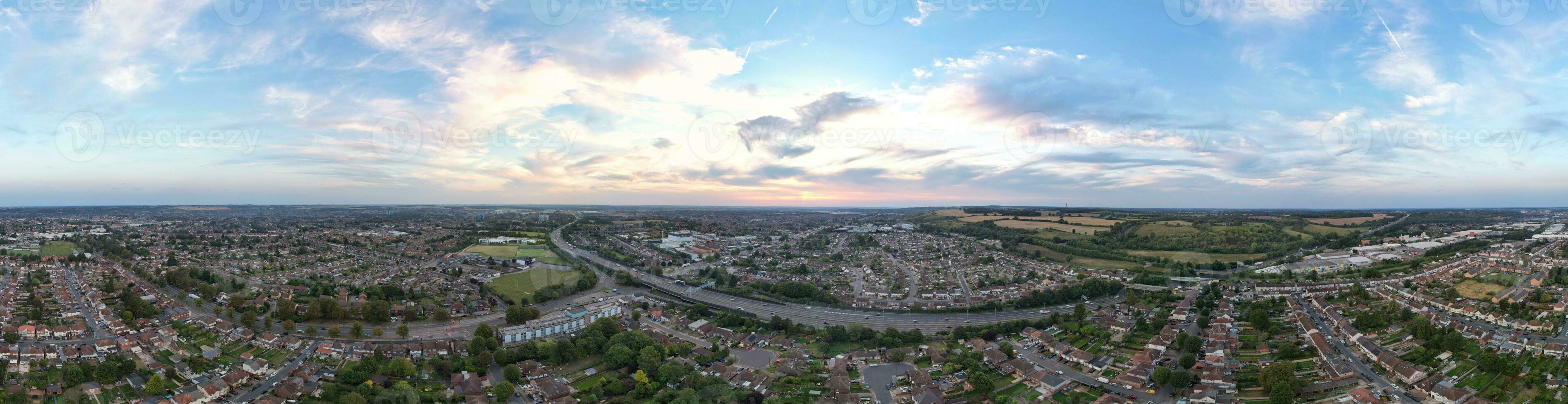 Aerial View of Residential Homes and Industrial Estate Combined at Dallow Road Near Farley Hills Luton City, England UK. The High Angle Footage Was Captured with Drone's Camera on September 7th, 2023 photo
