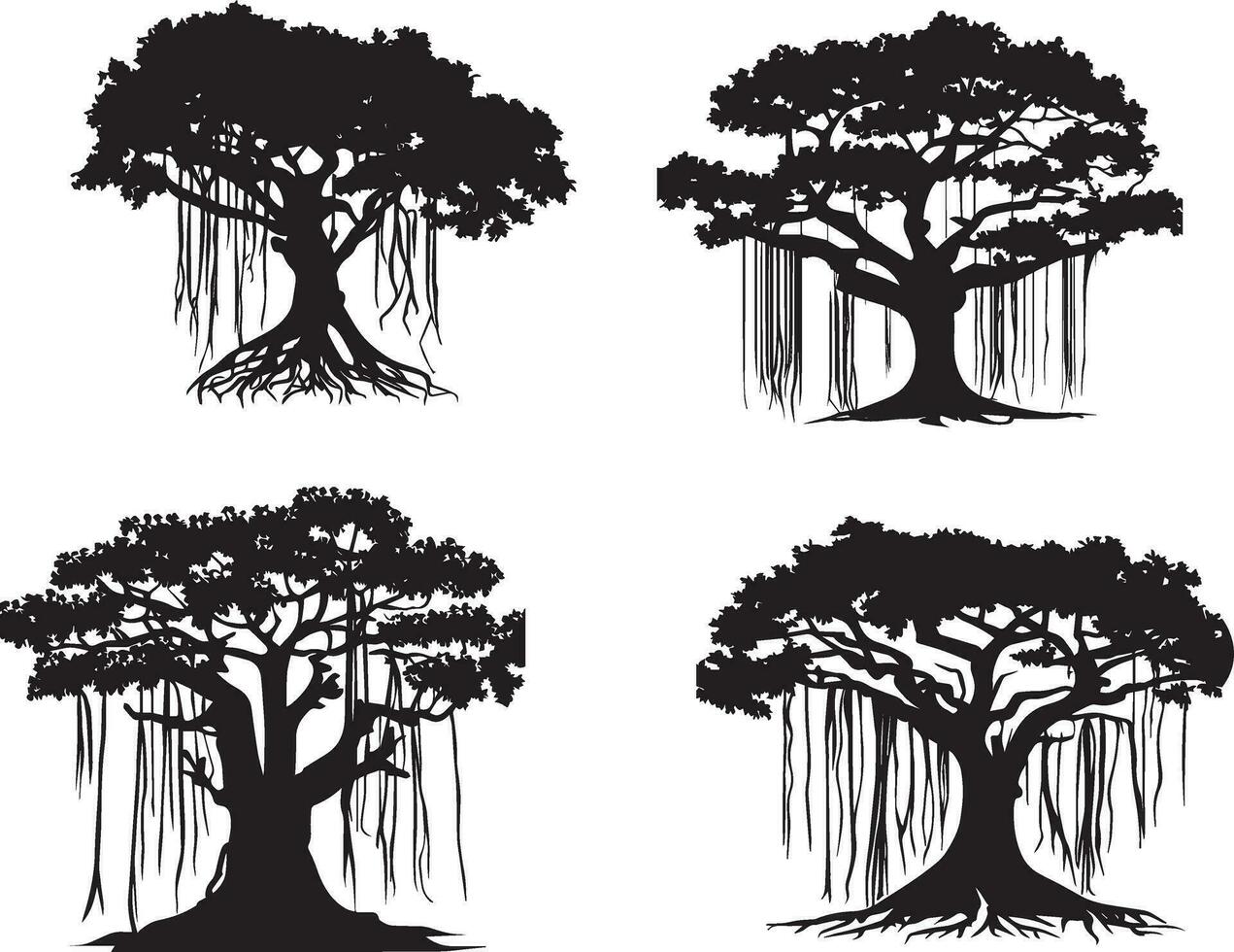 Banyan tree vector silhouette illustration