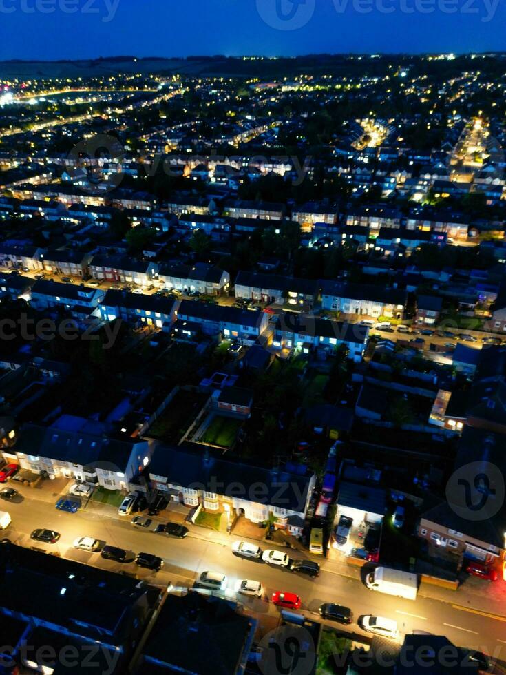 Aerial View of Illuminated Residential District of Luton City of England photo