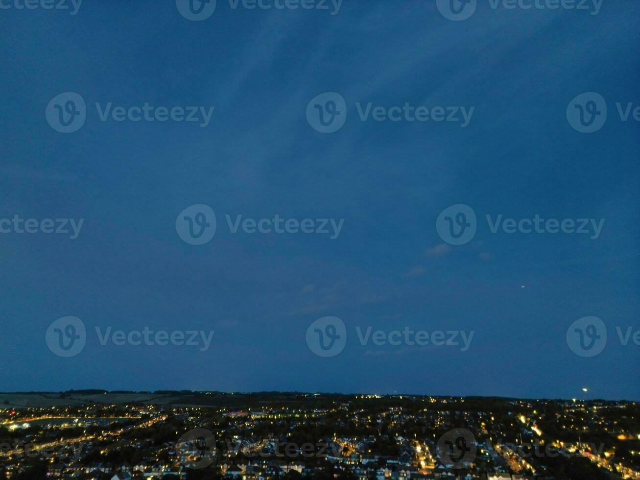 Aerial View of Illuminated Residential District of Luton City of England photo