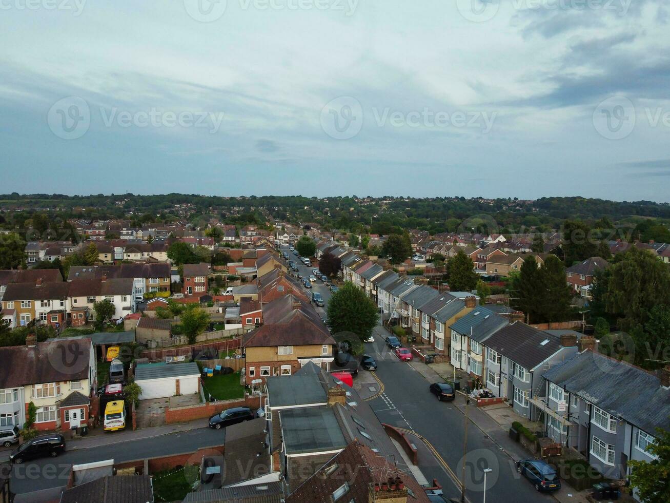 High Angle view of Beautiful Clouds and Sky over Luton City During Sunset photo