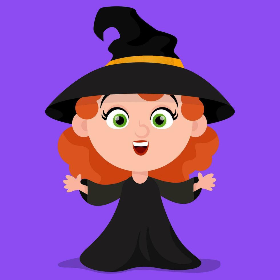 linda pequeño bruja personaje vistiendo un sombrero vector